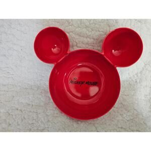 Disney Mickey Mouse Shape Bowl 3 Section Chip & Dip Red 6" Full Length 2" Deep